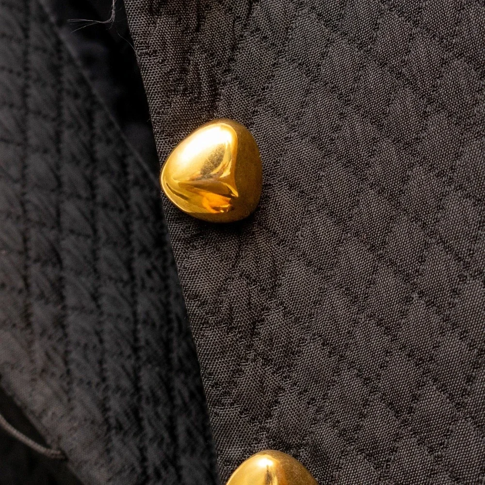 Vntg Yves Saint Laurent Variation Quilted Peplum Jacket Black Gold Button Sz:US8 - Picture 7 of 8